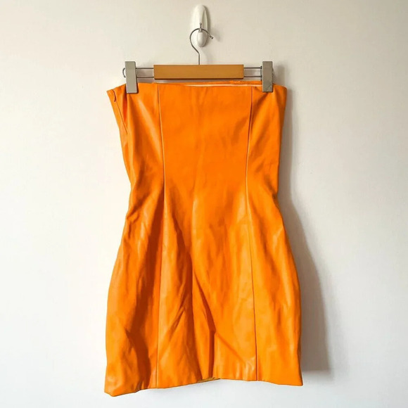 Tiger Mist Vegan Leather  Mini Strapless Tube Dress Orange Size Small - Picture 7 of 10